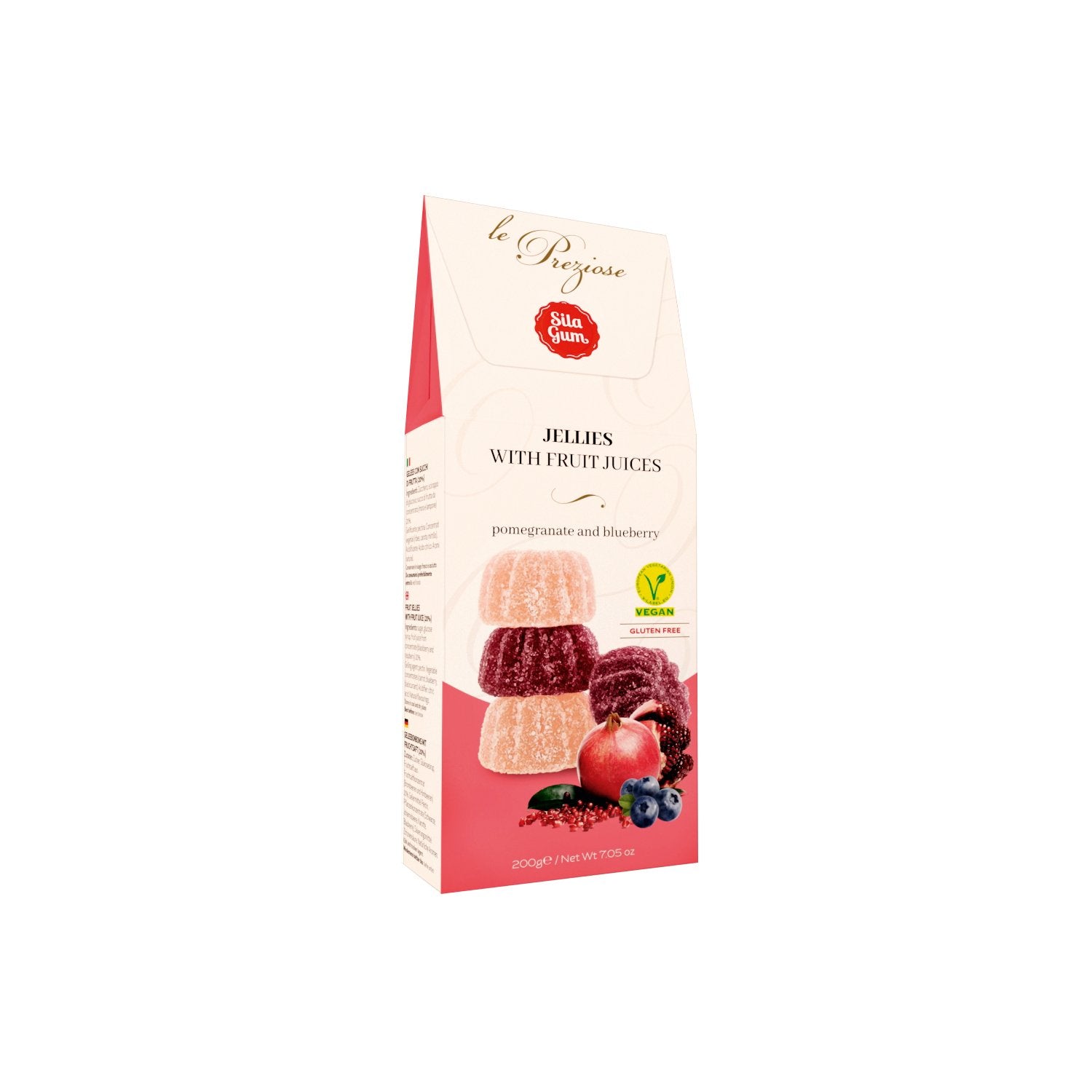 Packaging of jelly with fruit juices on a white background