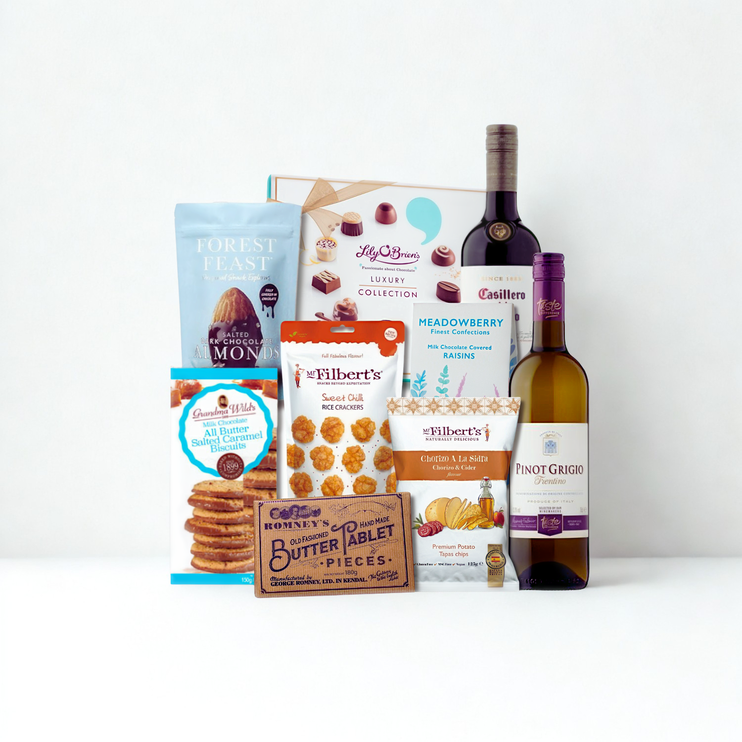 Deluxe Wine & Snack Hamper with Red & White Wine, Chocolates & Savoury Treats