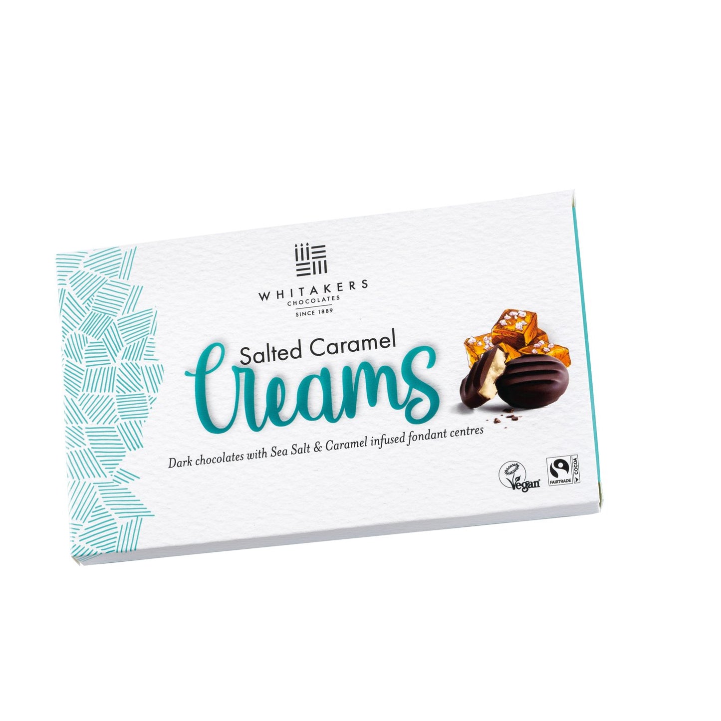 Box of Whitaker's Salted Caramel Creams on a white background