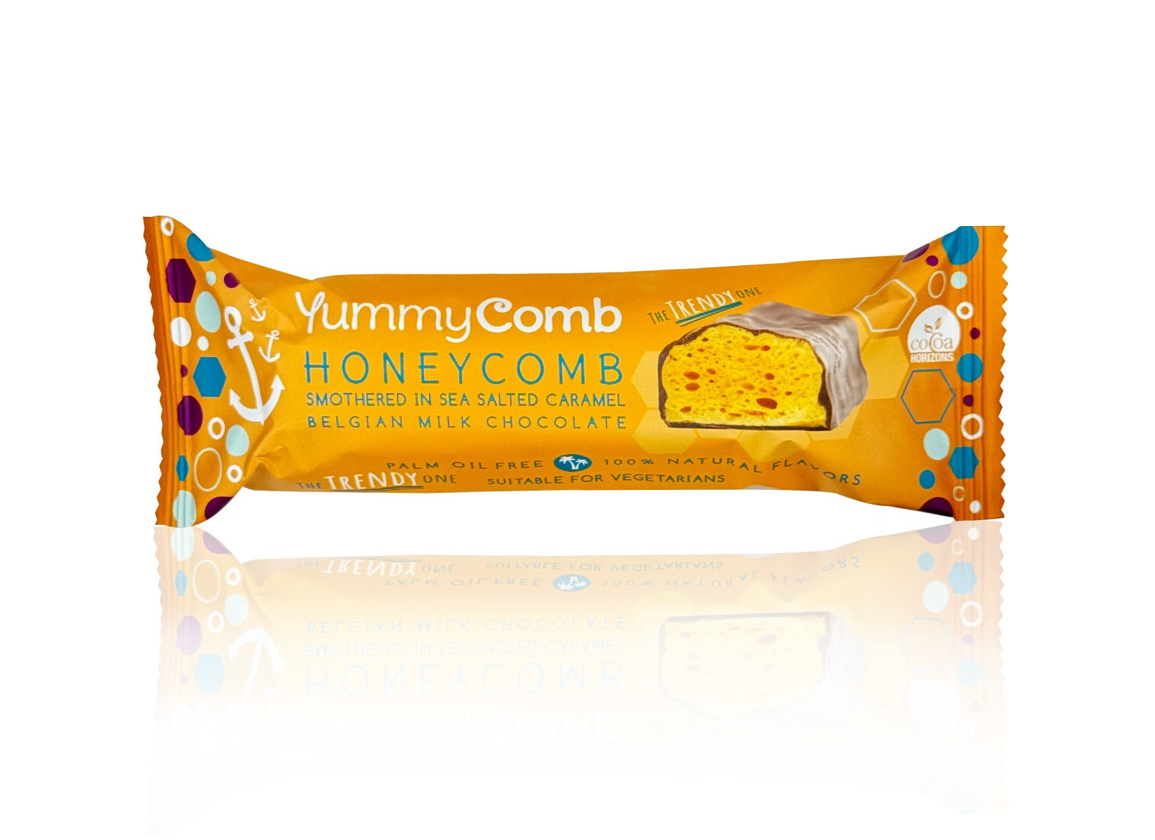 Yummy Comb honeycomb candy bar packaging on a white background