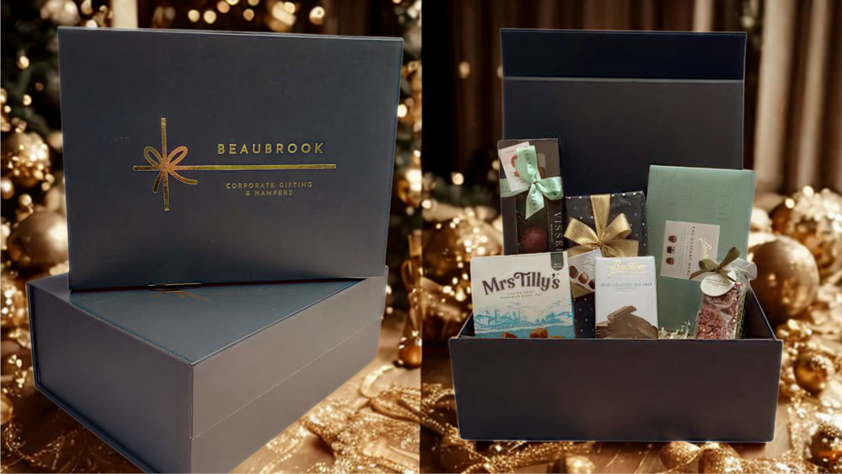 Luxury Christmas hamper with festive packaging from Willowsbrook Hampers