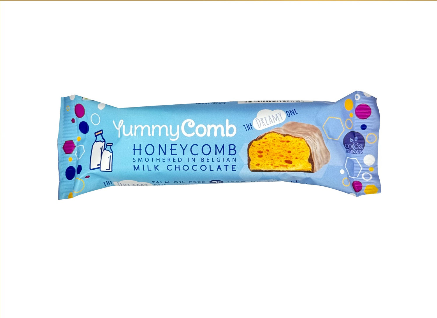 YummyComb honeycomb milk chocolate bar packaging on a white background