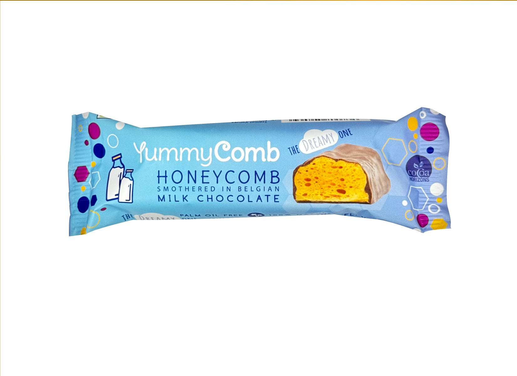 YummyComb honeycomb milk chocolate bar packaging on a white background