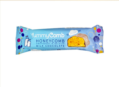YummyComb honeycomb milk chocolate bar packaging on a white background